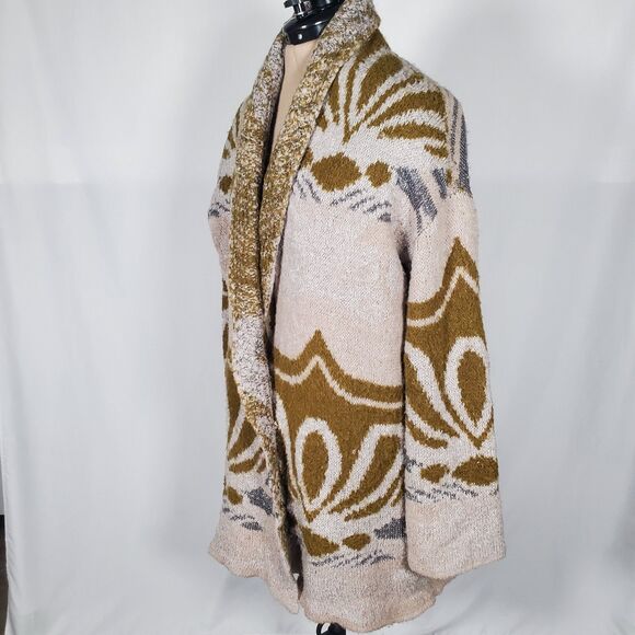 Free People Women’s Cardigan XS Green Cream Long Sleeve Sweater Oversized Boho - Picture 3 of 11